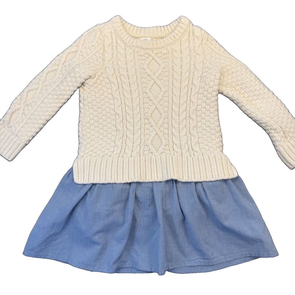 Baby GAP Kids Toddler Girl Cable Knit Sweater Denim Dress, Size 2 Years